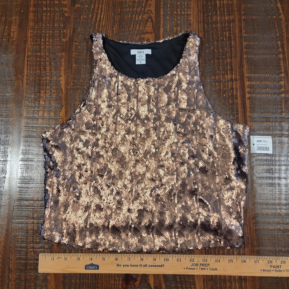 Bar III‎ Sequin Top Bronze Color Women's Medium Crop top Tank Top Party Top NEW